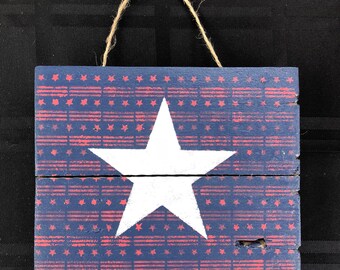 Patriotic Stars and Stripes wood plank, 4th of July, Veteran's Day, Indoor/Outdoor, Patio, Farmhouse, Hanging Decor, Home Decor, Rustic