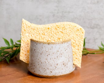 White Ceramic Sponge Holder - Handmade Pottery Sponge Rest - Kitchen Gadget - Gift Ideas - Speckled Sponge Stand with Drainage Hole