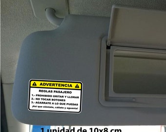 Pegatina impresa Atención 10x5cm para coches normas del pasajero