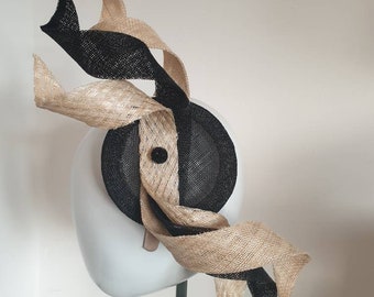 Black natural sinamay twists fascinator- Cheltenham, Kentucky Derby, Royal Ascot, weddings, churchhat, Horse Racing, High Tea, M