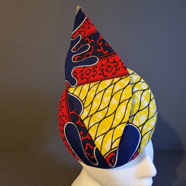 Tinashe -Yellow, Navy, Cerise  Multicoloured Ankara Fabric Fascinator Hat - Weddings, Church Hat, Royal Ascot, Races, Occasion Wear