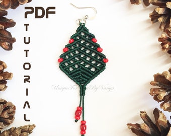 Macrame Christmas tree ornament PDF pattern, DIY Christmas earrings, Mini Christmas tree ornament, Christmas tree brooch, Micro macrame