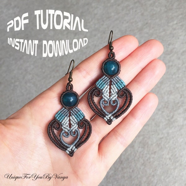 Tutoriel PDF, Boucles d'oreilles en macramé PATTERN, Tutoriel micro macramé, DIY, Fabrication de bijoux en macramé, Boucles d'oreilles Dangle