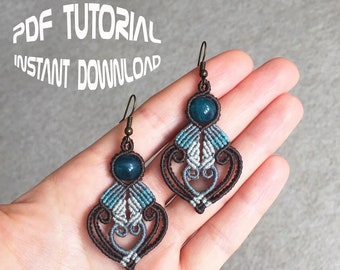 PDF Tutorial, Macrame earrings PATTERN, Micro macrame tutorial, DIY, Macrame making jewelry, Dangle earrings