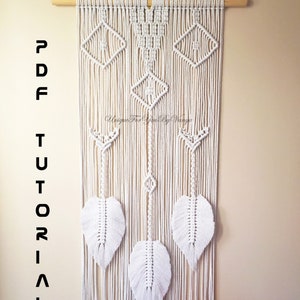 Macrame pattern, Macrame wall hanging tutorial, Boho feather decor, Bohemian macrame tapestry, Contemporary decor, DIY macrame feathers
