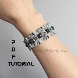 Macrame bracelet pattern, Hematite beaded bracelet, DIY macrame wristband image 1