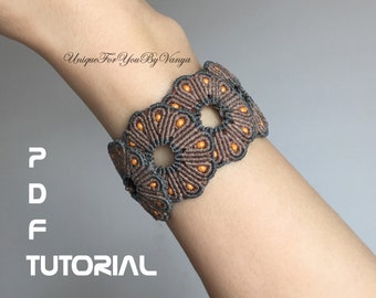 Macrame flower bracelet pattern, Macrame beaded cuff, Bohemian thread  jewelry