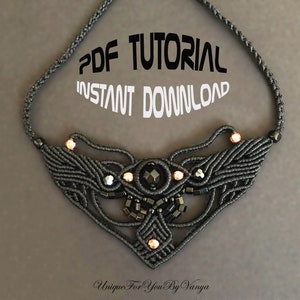 Micro Macrame necklace pattern,  Macrame necklace tutorial, Macrame  DIY necklace, Bib necklace pattern