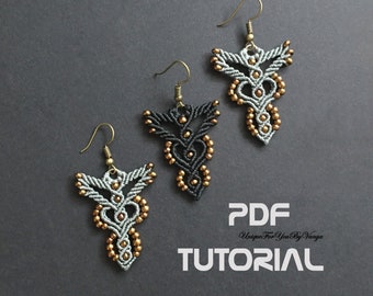PDF Tutorial, Macrame earrings PATTERN, Micro macrame tutorial, DIY, Macrame making jewelry, Dangle earrings