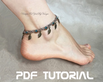 Micro Macrame Tutorial, Macrame anklet pattern, Macrame anklet, Beach gypsy anklet, Hippie anklet, Foot chain, Tribal anklet, PDF anklet