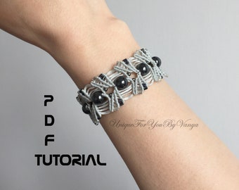 Macrame bracelet pattern, Hematite beaded bracelet, DIY macrame wristband