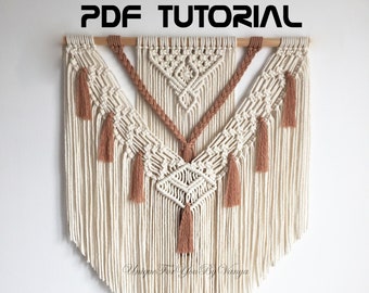 Macrame wall hanging pattern, DIY tassel layered wall hanging tutorial, Boho Bohemian macrame tapestry, Contemporary decor, DIY home decor