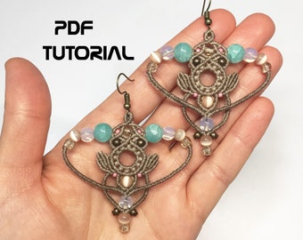 Macrame earrings pattern, Dangle earrings PDF Tutorial, Micro macrame pattern, DIY  jewelry making, Beaded earrings