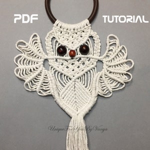 Small macrame pattern owl wall hanging, Macrame PDF pattern decor, Macrame Boho decor instructions, DIY owl tapestry hanging, Rustic decor