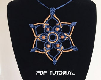 Mandala star macrame PDF tutorial, Macrame necklace pattern, Mandala macrame ornament, PDF pendant tutorial, Tribal woven pendant