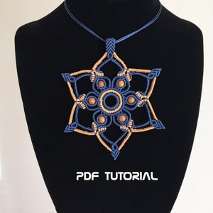 Mandala star macrame PDF tutorial, Macrame necklace pattern, Mandala macrame ornament, PDF pendant tutorial, Tribal woven pendant image 1