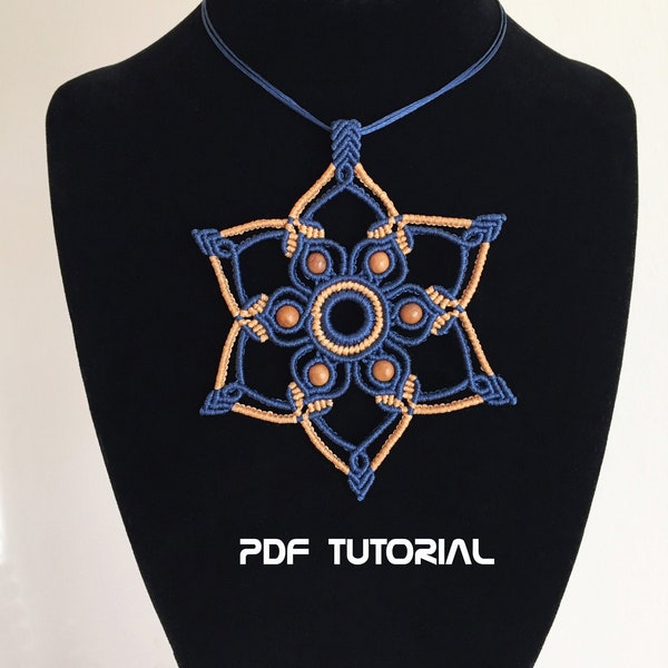Mandala star macrame PDF tutorial, Macrame necklace pattern, Mandala macrame ornament, PDF pendant tutorial, Tribal woven pendant