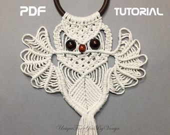 Small macrame pattern owl wall hanging, Macrame PDF pattern decor, Macrame Boho decor instructions, DIY owl tapestry hanging, Rustic decor