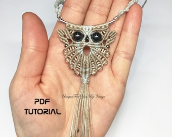 Macrame owl pendant pattern, Micro macrame necklace instructions, DIY macrame necklace, Owl jewelry