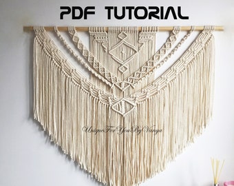 Big aztec macrame wall hanging pattern, Macrame PDF decor tutorial, Boho contemporary decor, DIY wall hanging, Layered bohemian tapestry