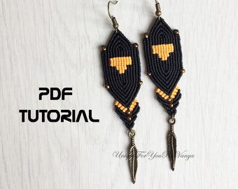 Macrame earrings pattern, DIY tribal earrings, PDF micro macrame earrings, Tribal pattern, Dangle earrings, Boho style jewelry