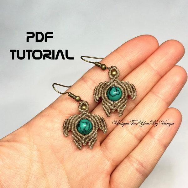 Modèle de boucles d'oreilles en macramé mini tortue, tutoriel de bijoux en macramé, boucles d'oreilles légères