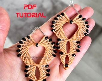 Macrame earrings pattern, Dangle drop long earrings, Beaded earrings