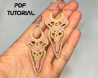 Macrame earrings PATTERN, Micro macrame tutorial, DIY Macrame jewelry making, Dangle earrings