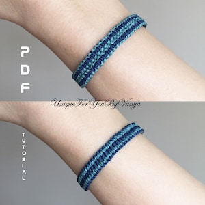 Unisex macrame bangle pattern, PDF tutorial, Woven unisex cuff, DIY bracelet, Thread bracelet, Double sided bracelet image 1