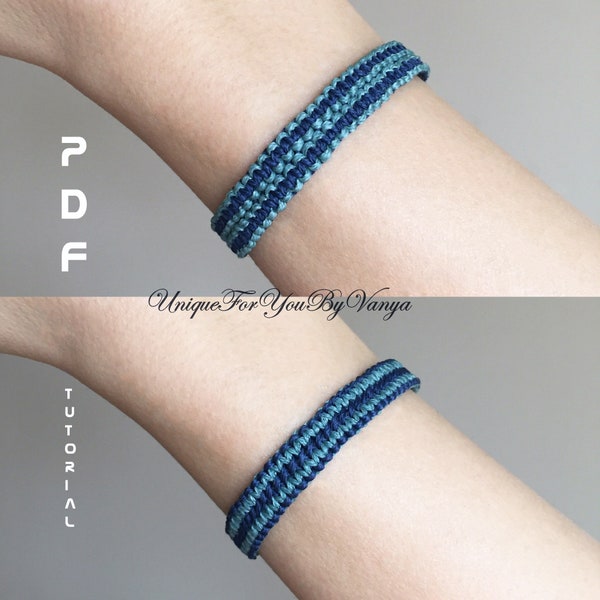 Unisex macrame bangle pattern, PDF tutorial, Woven unisex cuff, DIY bracelet, Thread bracelet, Double sided bracelet