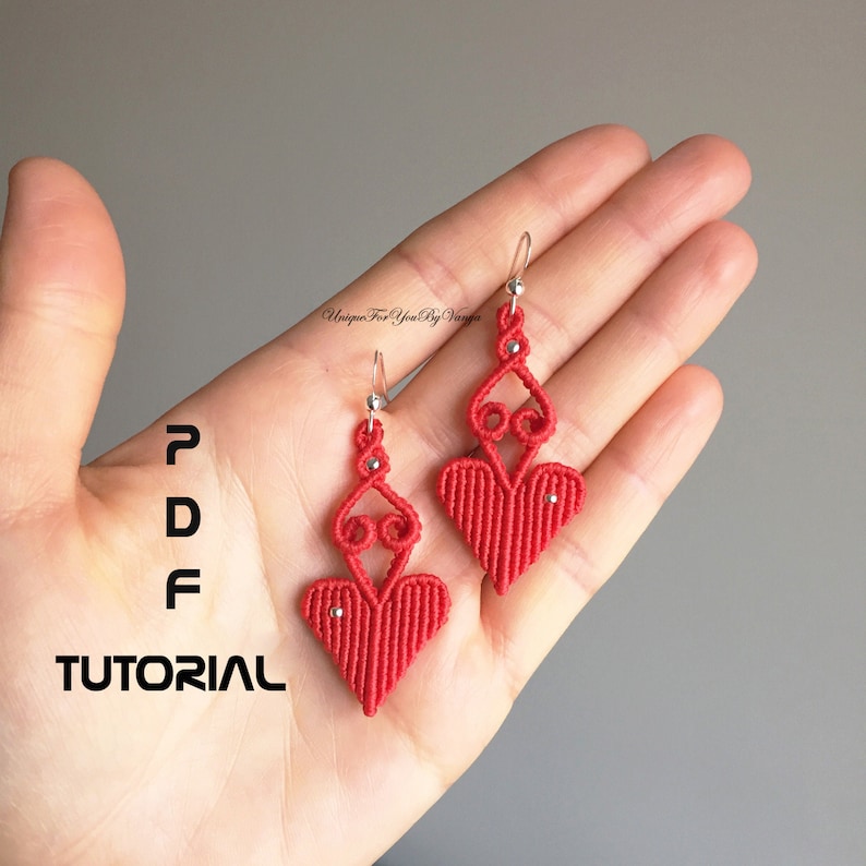 Macrame earrings pattern PDF macrame Heart shape earrings Etsy