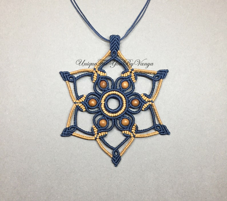 Mandala star macrame PDF tutorial, Macrame necklace pattern, Mandala macrame ornament, PDF pendant tutorial, Tribal woven pendant image 2