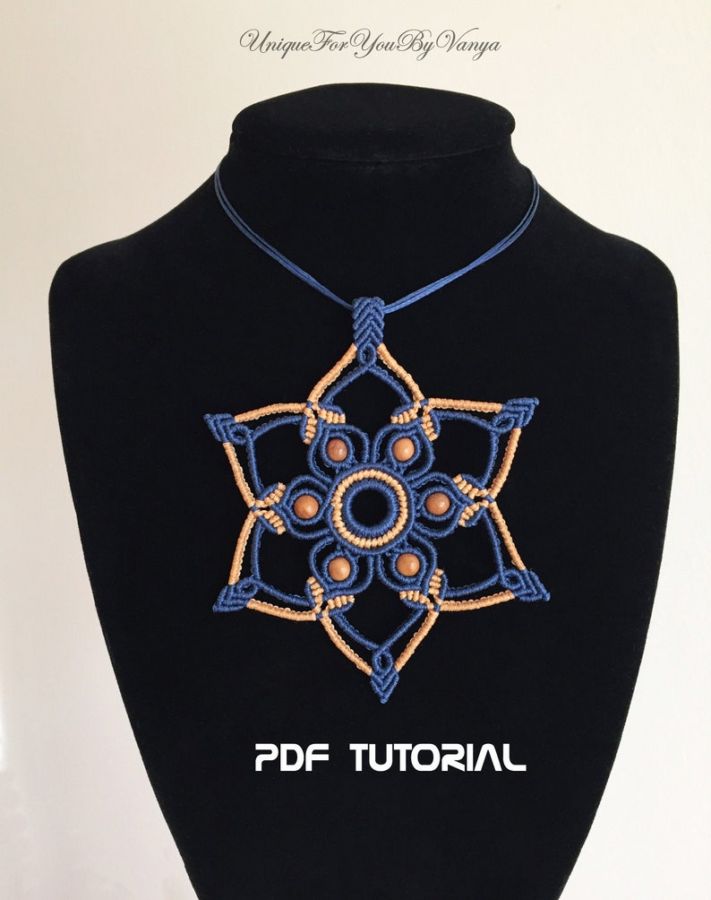 Mandala star macrame PDF tutorial, Macrame necklace pattern, Mandala macrame ornament, PDF pendant tutorial, Tribal woven pendant image 1