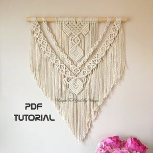 Macrame wall hanging pattern, DIY layered wall hanging tutorial,  Boho decor, Bohemian macrame tapestry, Contemporary decor, DIY home decor