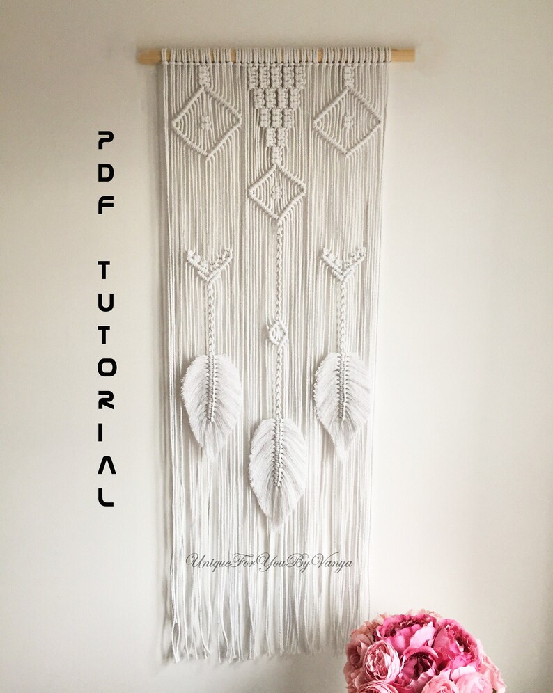Macrame pattern Macrame wall hanging tutorial Boho feather ...