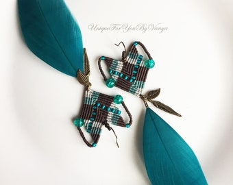 Macrame Earrings Pattern, Bohemian Dangle Earrings, Statement Hippie Chic Earrings earrings