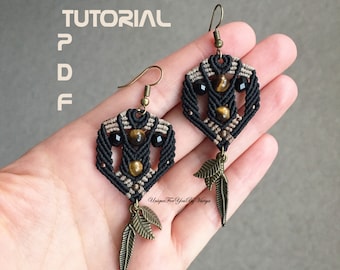 PDF Tutorial, Macrame earrings PATTERN, Micro macrame tutorial, DIY, Macrame making jewelry, Tribal earrings, Dangle earrings