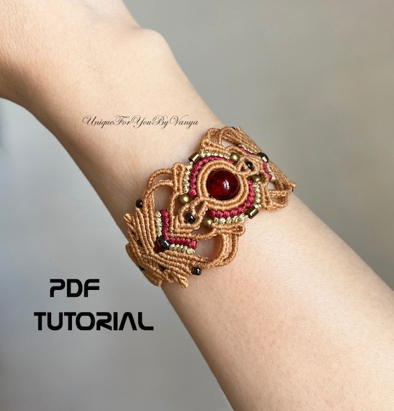 Oriental macrame bracelet pattern, Macrame beaded cuff tutorial, Woven thread bangle