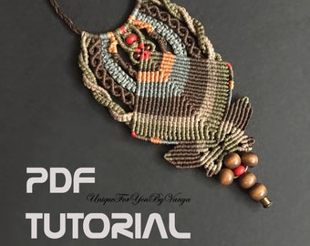Macrame ethnic necklace pattern, Macrame PDF tutorial, Necklace DIY tutorial, Tribal pendant necklace, Hippie chic necklace, Woven pendant