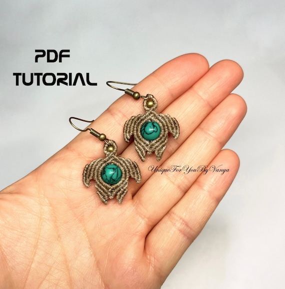 Mini turtle macrame earrings pattern, Macrame jewellery tutorial, Lightweight earrings