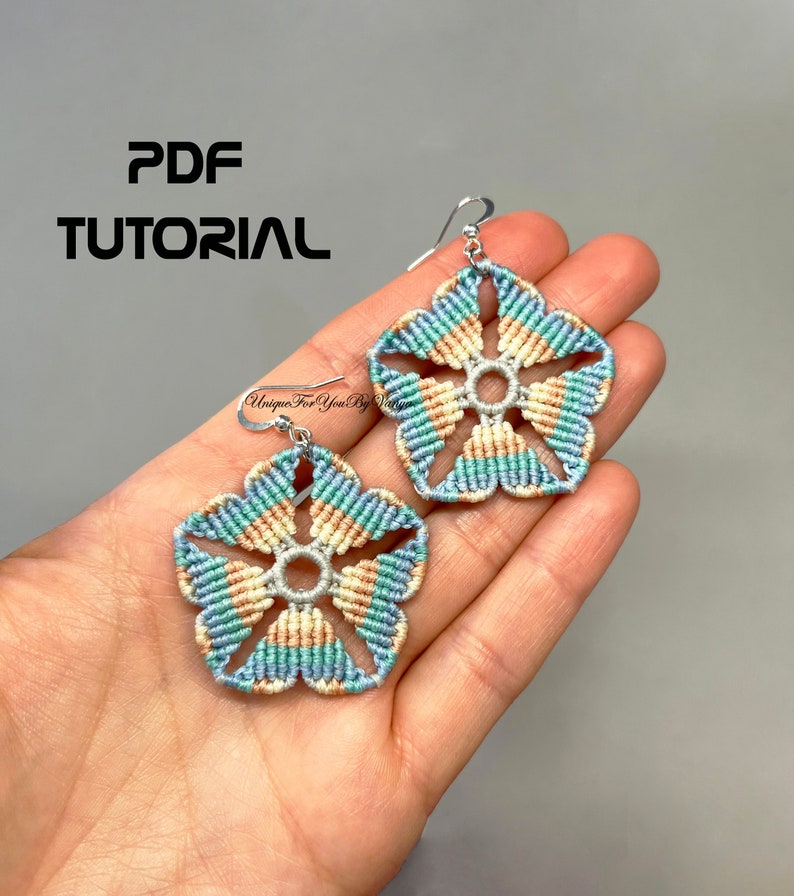 Macrame flower earrings pattern, Scrap threads earrings, Summer earrings image 1