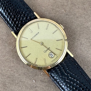 Vintage Bucherer Swiss Quartz Dress Watch Supper Thin 5.6MM 18K 10 Micron Gold Plated