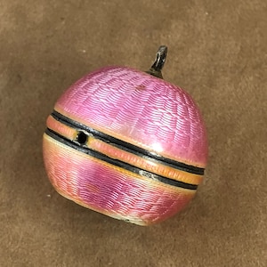 Very Rare Vintage Sterling Silver Ball for a Small Watch Pink Guilloche Enamel Housing marked Swiss 925 JOUJOU Watch Argentdorf 10MM opening