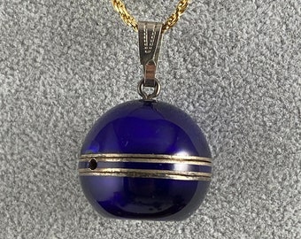 Vintage Sterling Silber Blau Guilloche Emaille Uhr Ball Anhänger - Schweizer 925