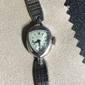 Vintage 1950&#39;s Rare Hamilton 10K GF White Gold Triangular Dial Silver Hands and Accents 22 jewel Hamilton Movement