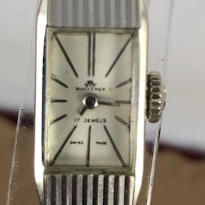 Vintage 1950's Bucherer Swiss Made 17 Jewels Ladies Dress Wrist Watch Silver Plated 3/8 inch wide