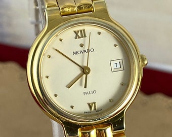 Vintage Movado Palio Watch Gold Tone Swiss Movement Link Bracelet