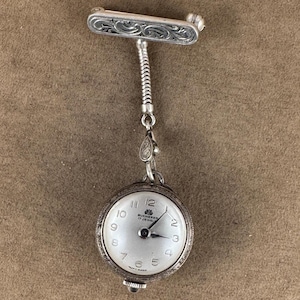 Vintage Bucherer 800 Euro Silver Ball or Orb Watch can be adorned as a brooch with an 800 Silver Bar Pin