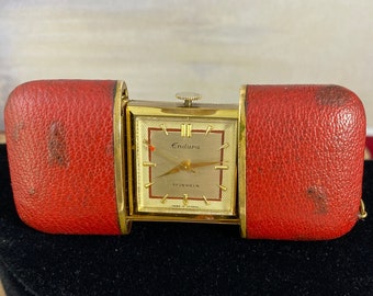 Vintage 1950s Endura Purse Watch: Red Lizard Skin Leather  display picture 3