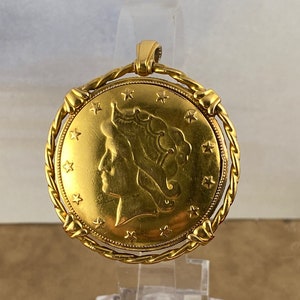 RARE Vintage Liberty Gold Coin Louvic 17 Jewel Pendant Watch Swiss Made Runs Keeps Time 42MM Pocket or Purse Watch 20 Micron Gold Plated